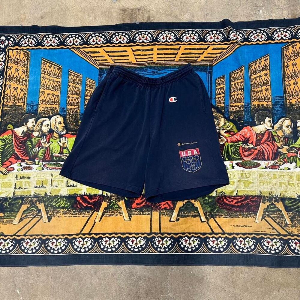 Champion navy USA Atlanta Olympic shorts Size large 6" inseam dream team sports